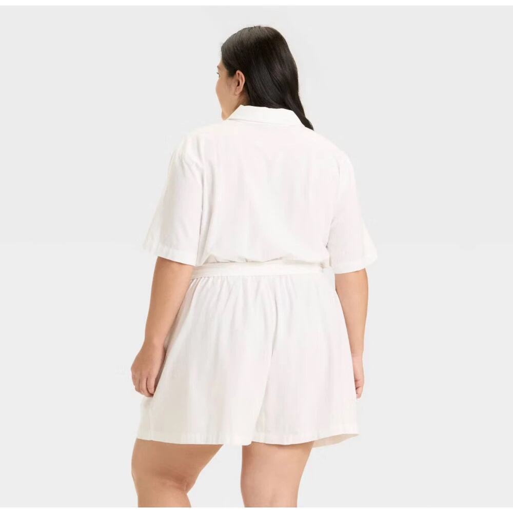 Women's Short Sleeve Belted Romper - Ava & Viv White XXL - Picture 3 of 4